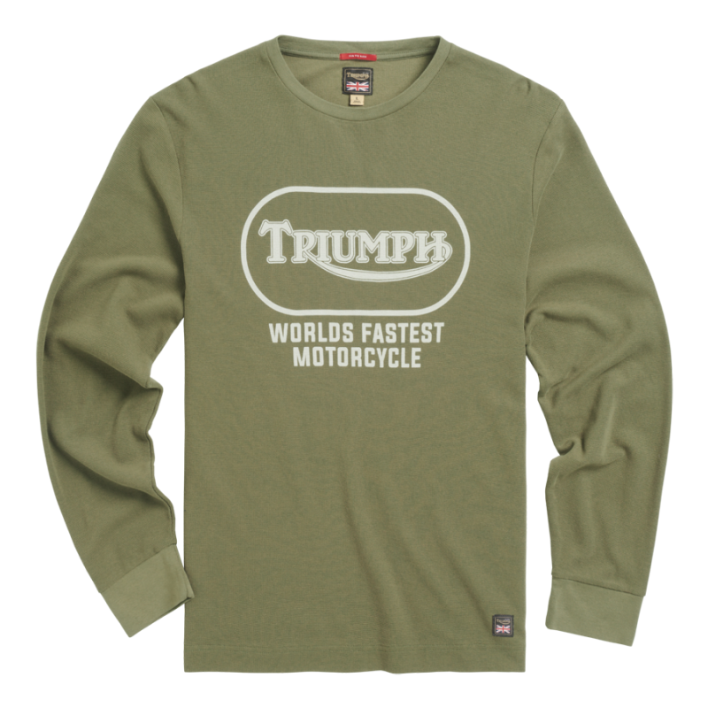 World's Fastest Long Sleeve Waffle T-shirt in Olive Green | Triumph Heritage